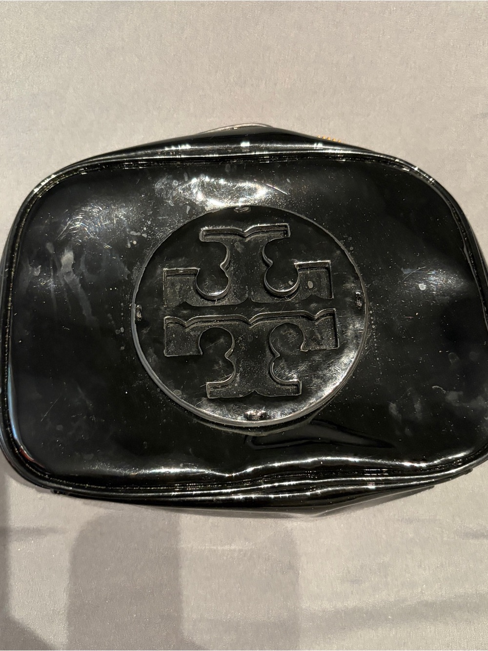 Tory Burch Black Small Cosmetic Case Makeup Bag Gold Zipper- Light Wear